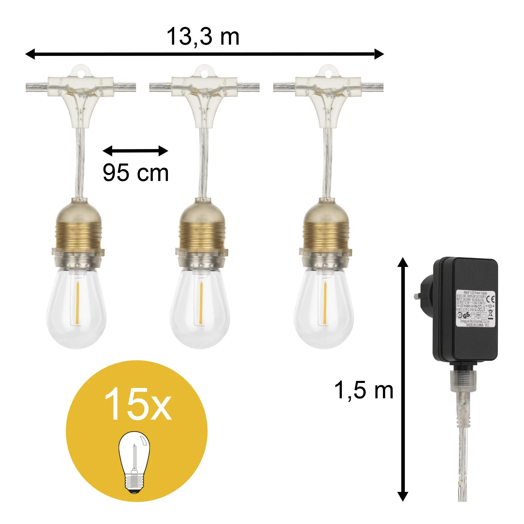 Bailey | Reklamkabel 15 meter | 15 lampor | IP44